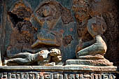 Old Bagan Myanmar. The Mingala Zedi. Well-preserved glazed Jataka plaques. 